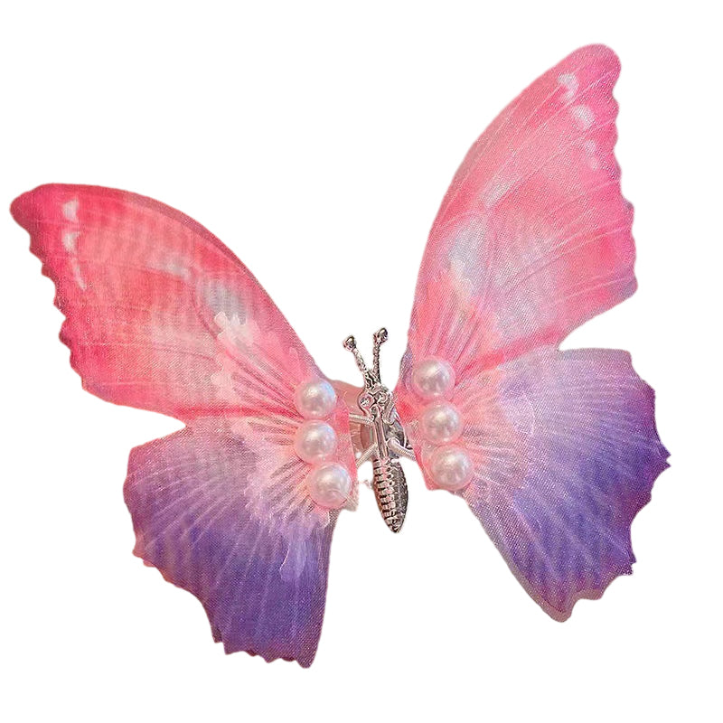 Håndlaget Elegant Realistisk Gradient Farge Butterfly Hair Clip