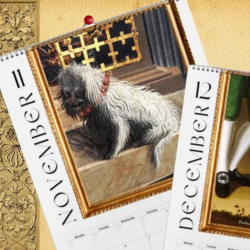 Månedskalender for 2024 Renaissance Painting Ugly Dogs