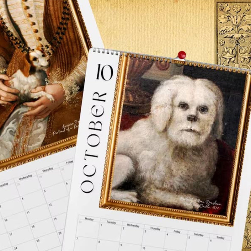 Månedskalender for 2024 Renaissance Painting Ugly Dogs