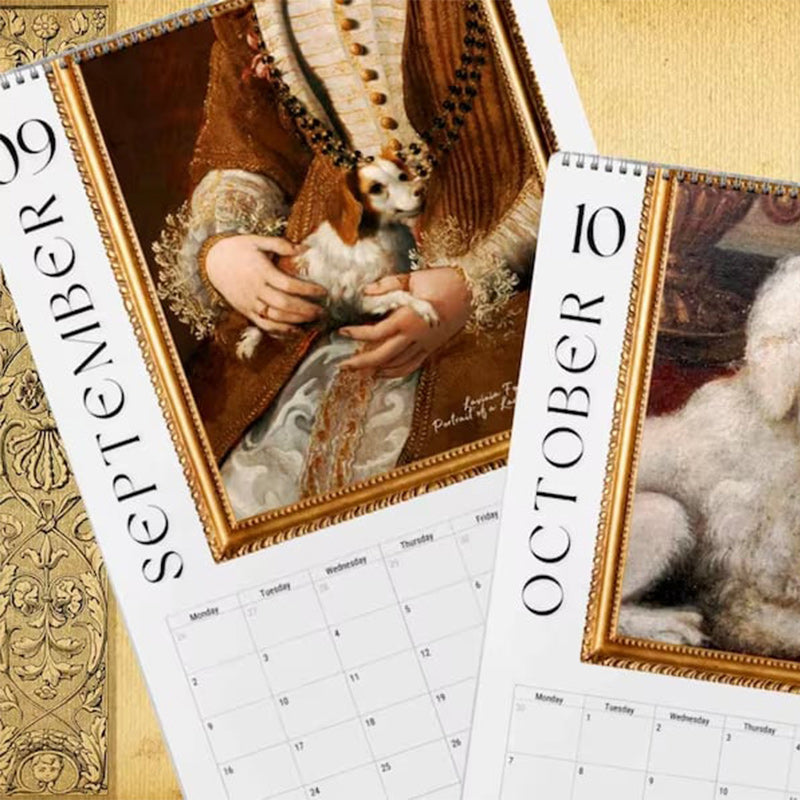 Månedskalender for 2024 Renaissance Painting Ugly Dogs