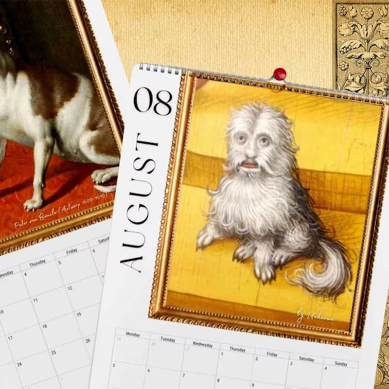 Månedskalender for 2024 Renaissance Painting Ugly Dogs