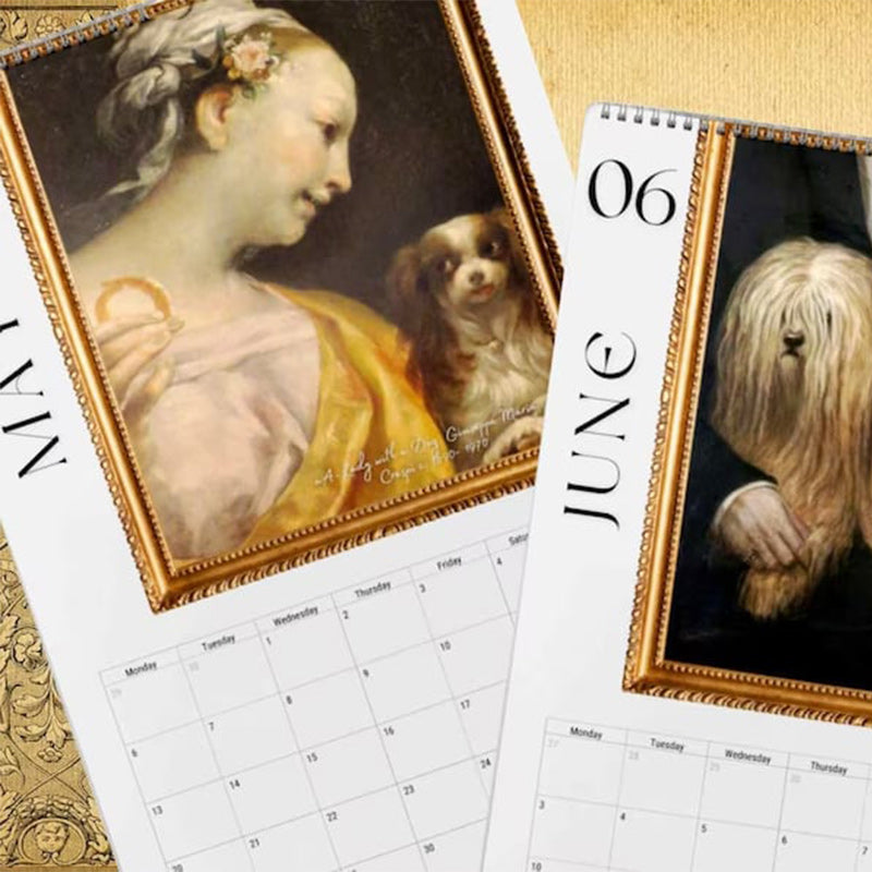 Månedskalender for 2024 Renaissance Painting Ugly Dogs