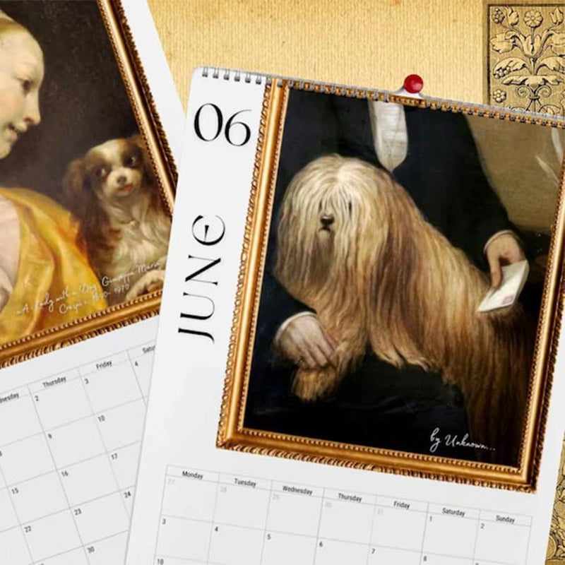 Månedskalender for 2024 Renaissance Painting Ugly Dogs