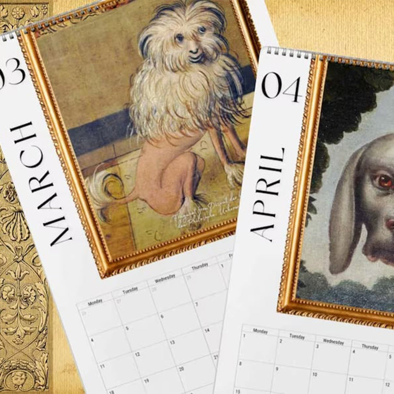 Månedskalender for 2024 Renaissance Painting Ugly Dogs