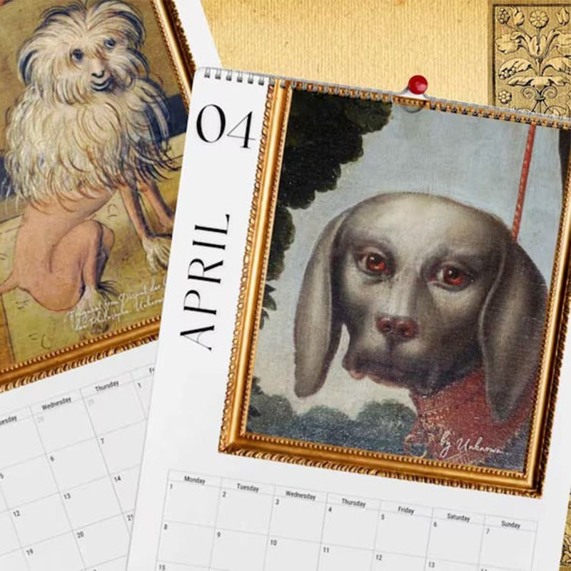 Månedskalender for 2024 Renaissance Painting Ugly Dogs