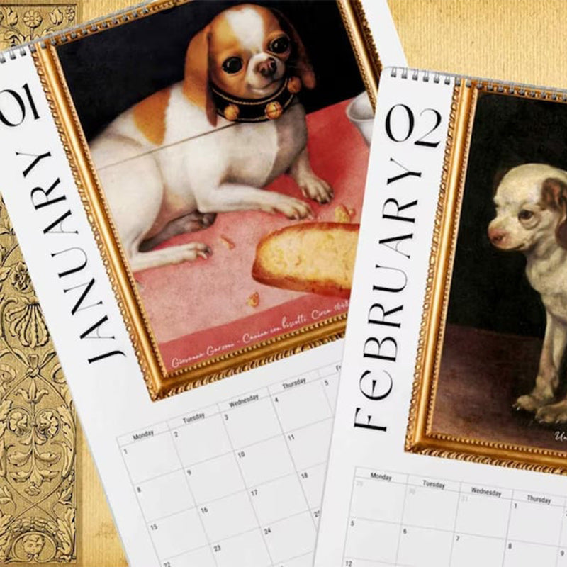 Månedskalender for 2024 Renaissance Painting Ugly Dogs