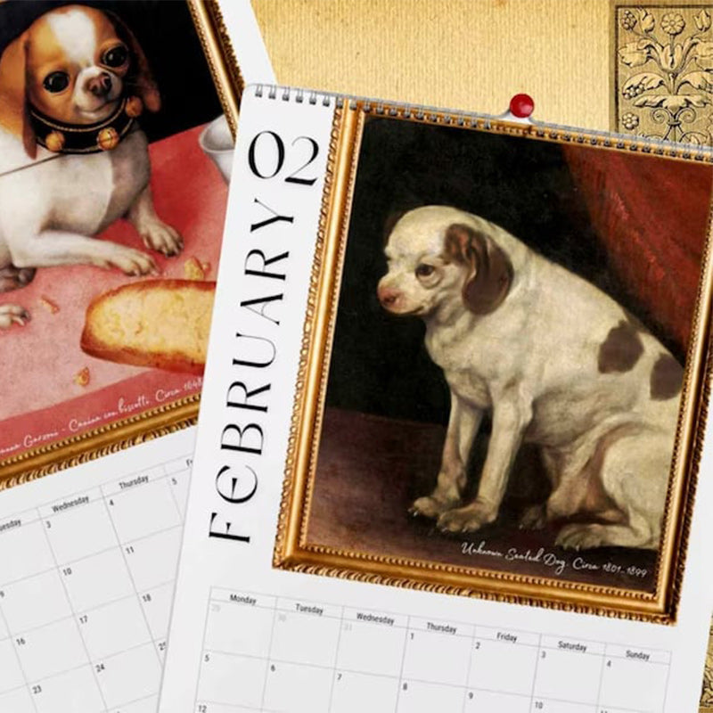 Månedskalender for 2024 Renaissance Painting Ugly Dogs