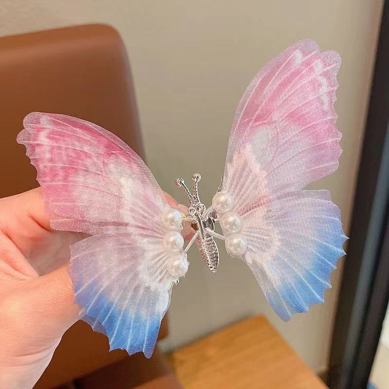 Håndlaget Elegant Realistisk Gradient Farge Butterfly Hair Clip