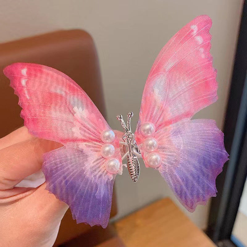 Håndlaget Elegant Realistisk Gradient Farge Butterfly Hair Clip