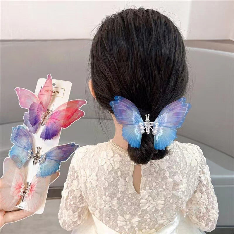 Håndlaget Elegant Realistisk Gradient Farge Butterfly Hair Clip