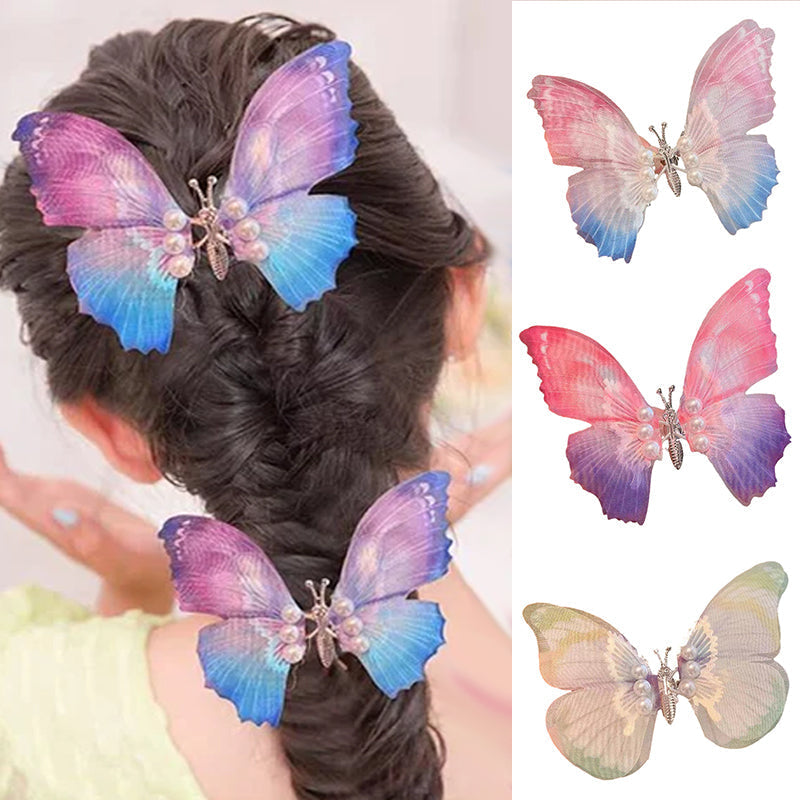 Håndlaget Elegant Realistisk Gradient Farge Butterfly Hair Clip