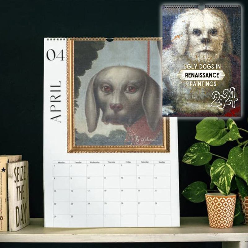 Månedskalender for 2024 Renaissance Painting Ugly Dogs