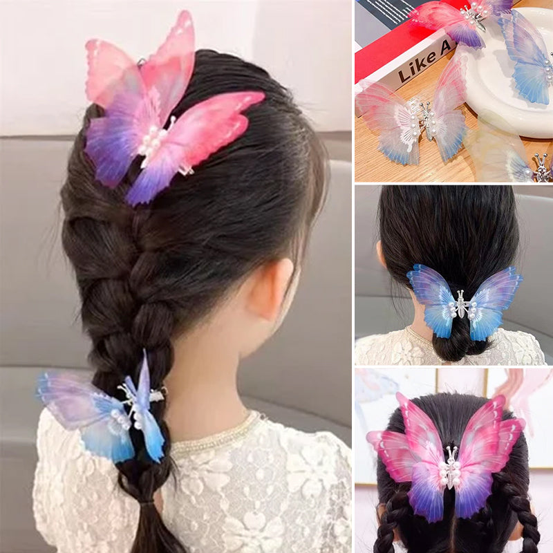 Håndlaget Elegant Realistisk Gradient Farge Butterfly Hair Clip